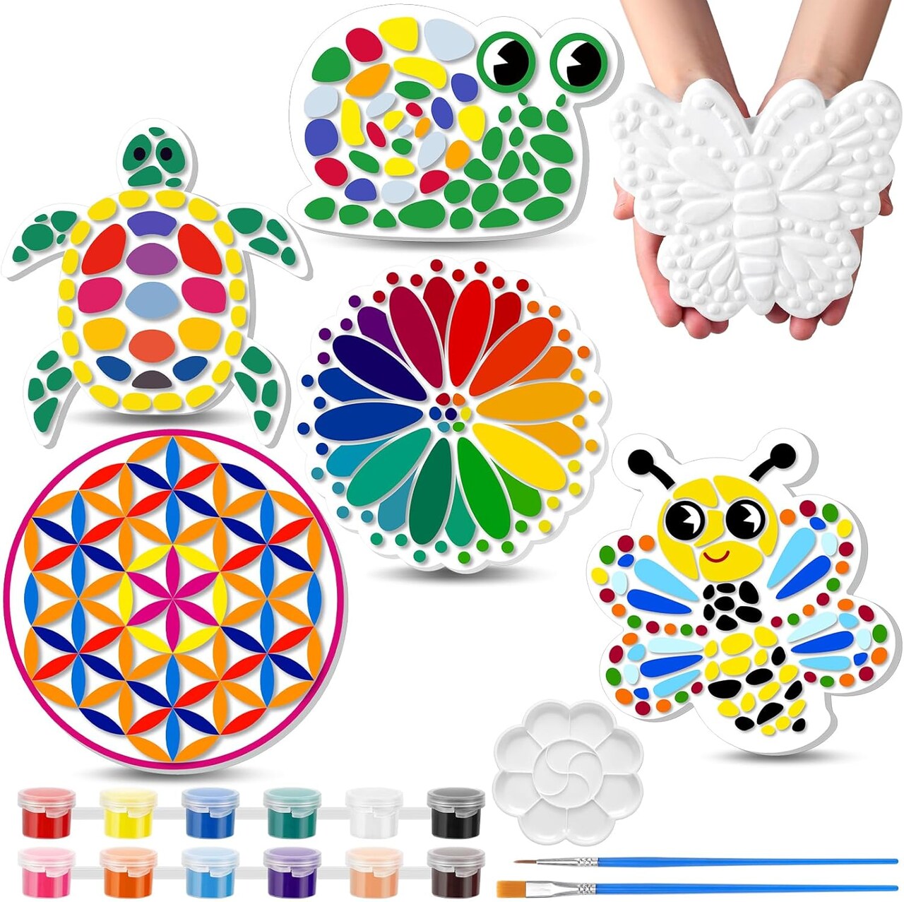 6 Pack Paint Your Own Plaster Stones - Kids Spring Summer Arts and Crafts Painting Kit